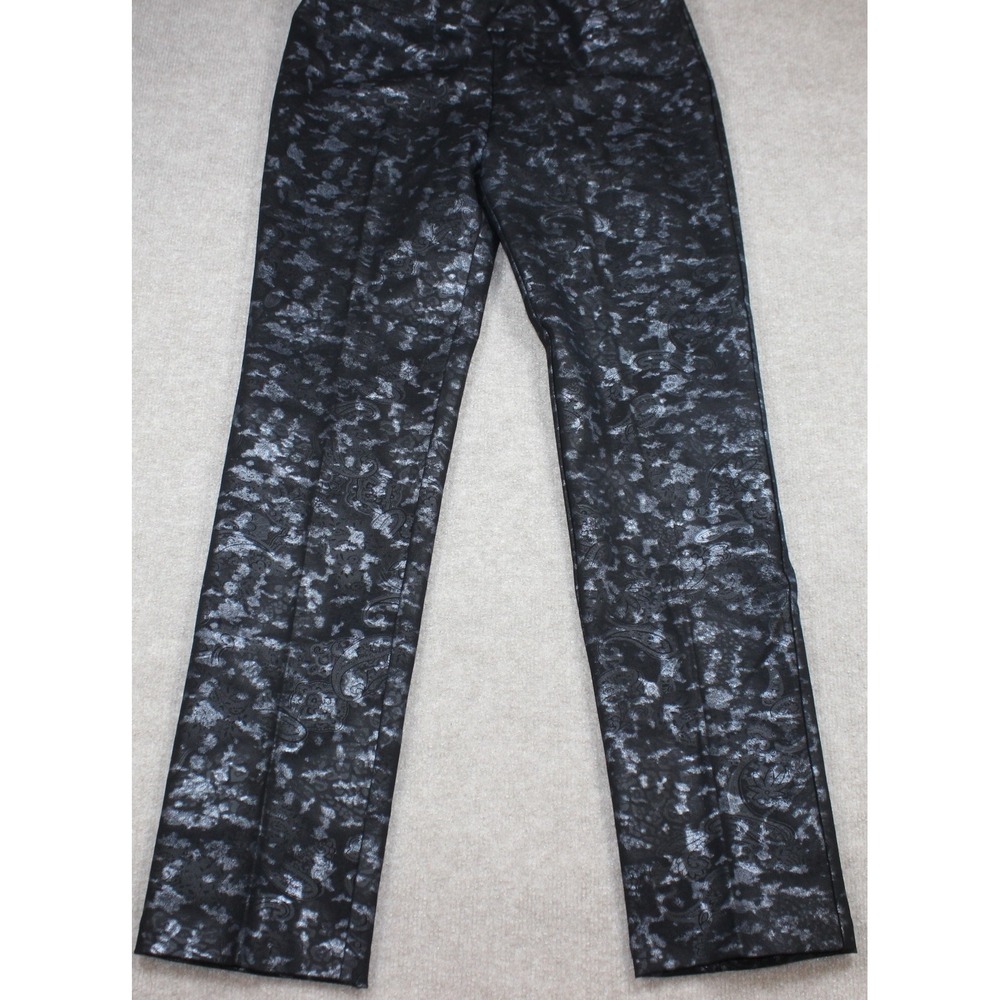 Lena Gabrielle Womens Black Silver Metallic Paisley Print Stretch Pants Size 12‎